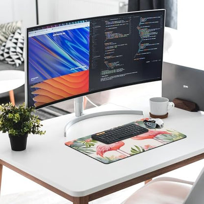 Large Size Gaming Mouse Pad Flamingos and Flowers Desk Mat Non-Slip Base Waterproof Desktop Writing Pad for Office Home - color: Flamingos and Flowers, size: 30x60cm
