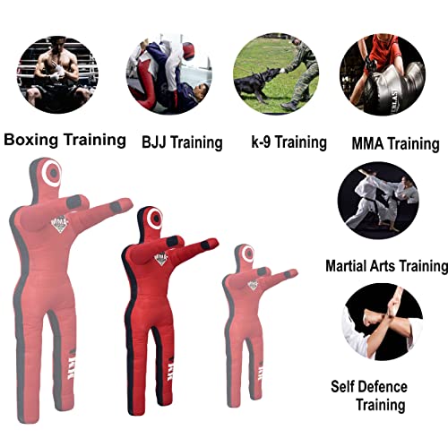 Grappling Standing Dummy – 5FT (60 Inches) Unfilled – Wrestling, Jiu-Jitsu, MMA Training Dummy with Moveable Arms and Legs – Durable Polyester Fabric (Red)