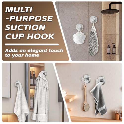 Suction Cup Hooks for Shower,Stainless Steel Towels Hook No Drill | Vacuum-Lock Mount, Removable and Reusable for Glass, Tile, Metal and Smooth Non-Porous Surfaces(2 Pack, Brushed Nickel) - color: Brushed Nickel