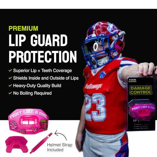DAMAGE CONTROL Youth Football Mouth Guard – Breathable No Boil Mouthpiece, Protects Lips & Teeth, Works with Braces, Includes Helmet Strap – Sports Gear & Accessories (Fight Like Girl) - color: Fight Like Girl