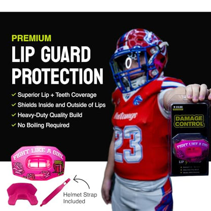 DAMAGE CONTROL Youth Football Mouth Guard – Breathable No Boil Mouthpiece, Protects Lips & Teeth, Works with Braces, Includes Helmet Strap – Sports Gear & Accessories (Fight Like Girl) - color: Fight Like Girl