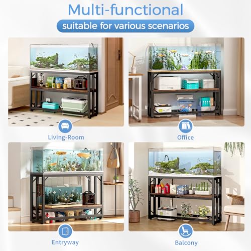 METYERRY 55 Gallon Fish Tank Stand with Power Outlet,Adjustable Aquarium Stand, Heavy Duty Terrarium Stand,Metal Frame Reptile Turtle Tank Stand Suitable for Home Office,860LBS Capacity, Rustic Brown - color: Rustic Brown, size: 55 Gallon