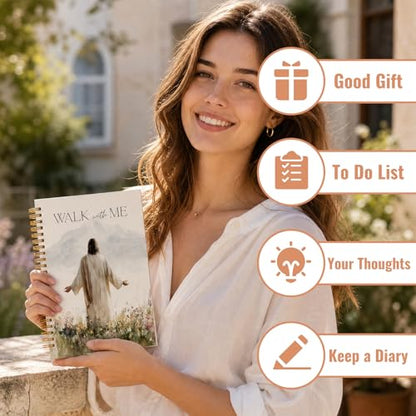 Jesus Flower Bible Notebook - Christian Gifts for Women, Inspirational Walks with Me Bible Verse Hardcover Jounal for Church Notting Scripture Study Stationery Supplies - color: Jesus Flower Walks With Me