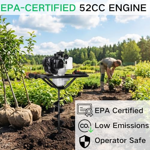 DC HOUSE 52cc 1800W Gas Powered Earth Auger EPA Certified Post Hole Digger, with 2 Drill Bits 6" 10", Mixing Ratio 30:1, for Fence, Farmland and Garden - size: 52cc+2 bit(6“10”)