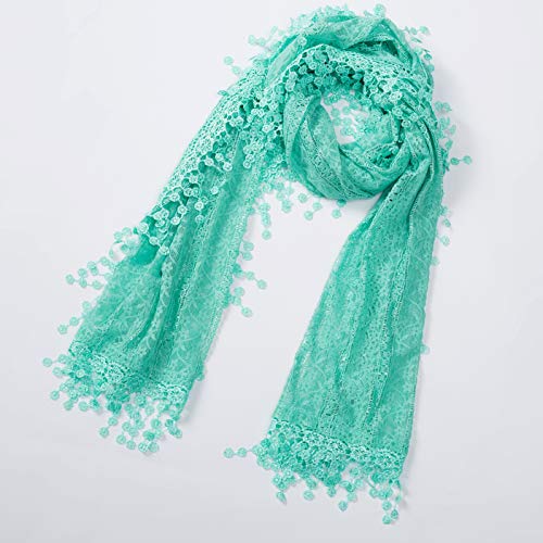 Cindy & Wendy Lightweight Soft Leaf Lace Fringe Scarf Bridal Shawl for Women - color: Turquoise-2