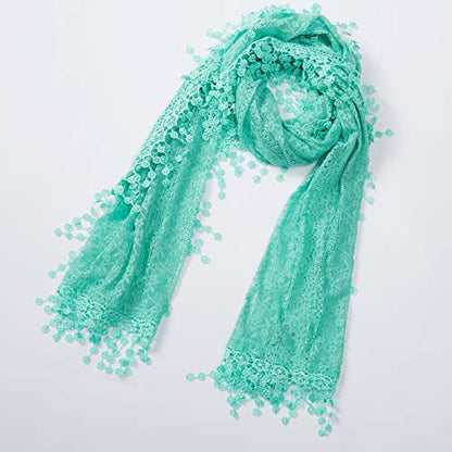 Cindy & Wendy Lightweight Soft Leaf Lace Fringe Scarf Bridal Shawl for Women - color: Turquoise-2
