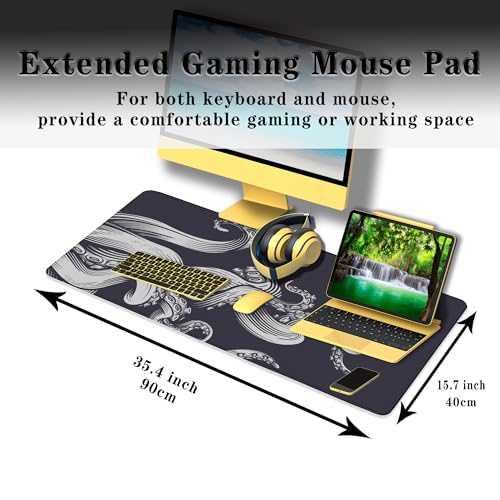 Game Mat Black Gaming Mouse Pad Extra Large Mouse Pads Computer Desk Accessories for Men Computer Mats Mousepad XXL Non-Slip Rubber Base 35.4 X 15.7 for Game Office, Octopus - color: Octopus