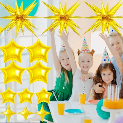 22 Pcs Gold Star Balloons,22/18/10 Inch Star Foil Mylar Balloon,Spike Balloon and Four Pointed Balloons for Party Supplies Christmas Birthday Wedding Photo Booth (Gold) - color: Gold