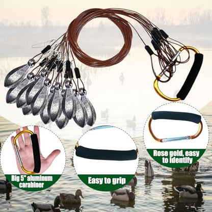 Texas Duck Decoy Rigs Weights Tangle Free Duck Hunting Decoy Rigs with A Large Gold Padded Carabiner, Waterfowl Decoy Rigs Anchors for Duck Hunting 12pack - color: 6OZ 48In