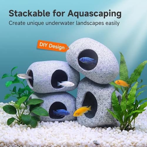 SpringSmart Aquarium Hideaway Rock Cave for Aquatic Pets to Breed, Play and Rest, Safe and Non-Toxic Ceramic Fish Tank Ornaments, Decor Stone for Betta