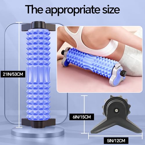 Foam Roller with Detachable Stand, 18” Deep Tissue Massage Roller | 3-Level Height Adjustable Support, Beginner-Friendly Design for Home Workout & Muscle Recovery - Blue - color: Blue