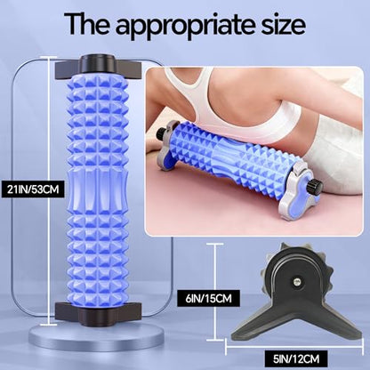 Foam Roller with Detachable Stand, 18” Deep Tissue Massage Roller | 3-Level Height Adjustable Support, Beginner-Friendly Design for Home Workout & Muscle Recovery - Blue - color: Blue
