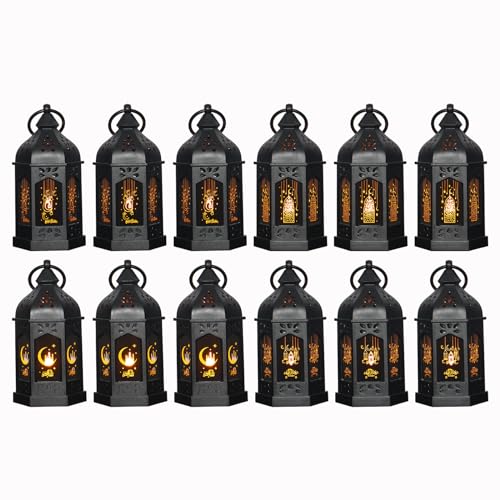 LLQ Ramadan Lanterns (5-12pcs) - Mini Lanterns Decorative Lights - Ramadan Gifts & Table Centerpiece, Eid Mubarak Decorations, Black - color: Black Ramadan