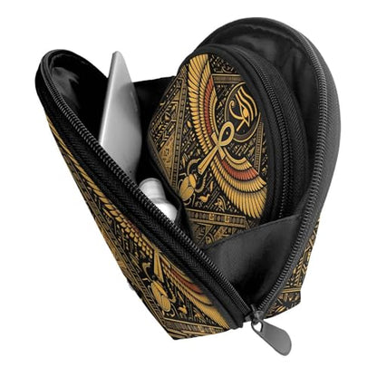 Egyptian Symbols Golden Hieroglyphic 2-Piece Shell Makeup Bag Set, Large Capacity Travel Cosmetic Bag For Women With Zipper, Waterproof Polyester Toiletry Organizer Pouch For Purse, Travel - color: Egyptian Symbols Golden Hieroglyphic