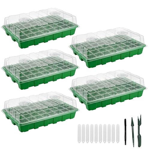 Gardzen 5 Pack 40 Cell BPA Free Seed Starter Tray Kit | Reusable Seedling Trays with Humidity Vented Domes and Base - size: 5-Pack