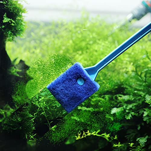 Aquarium Algaes Scraper Double Sided Sponge Brush Scrubber 16 Inch Long Handle for Glass Fish Tanks