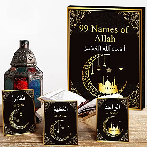 99 Names of Allah Flashcards Quran Verses Asma UI Husna Cards Eid Al Adha Learning Cards in Arabic and English Eid or Ramadan Gifts for Family Friends 5.7×3.1 Inches