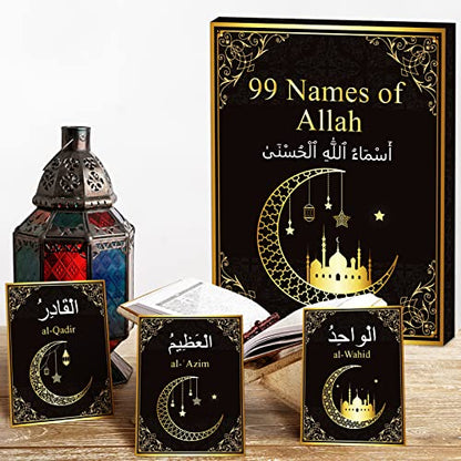 99 Names of Allah Flashcards Quran Verses Asma UI Husna Cards Eid Al Adha Learning Cards in Arabic and English Eid or Ramadan Gifts for Family Friends 5.7×3.1 Inches