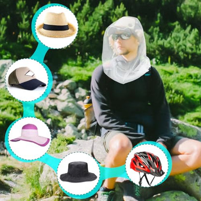 South to East Premium Mosquito Head Net for Insect 2 Pack, Fly & Bug Protection | Ultra Large & Long, Extra Fine Holes for Camping, Hiking, Fishing, Gardening, Safari, Fits All Hats for Men & Women - color: White