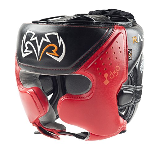RIVAL Boxing RHG10 Intelli-Shock Headgear, D3O Front and Side Padding, Hook and Loop Back Adjustment with Lace on Top, and Anatomical Rear Head Pad Every Time - color: Black/Red, size: X-Large
