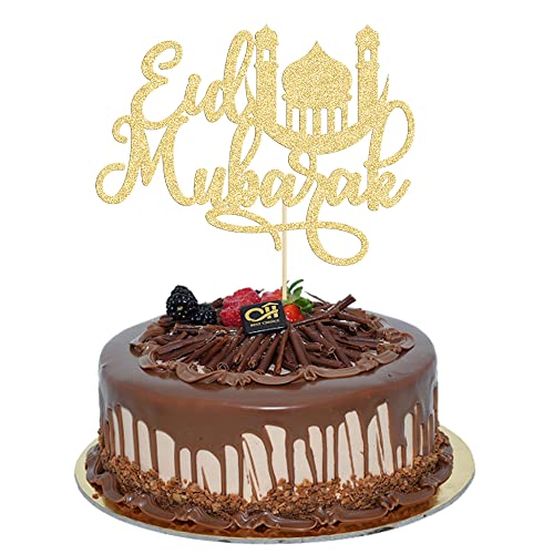 1 Pack Eid Mubarak Cake Topper Gold Glitter Moon Star Hajj Eid Cake Picks Islamic Muslim Festival Ramadam Kareem Party Cake Decorations Supplies - color: Gold-4