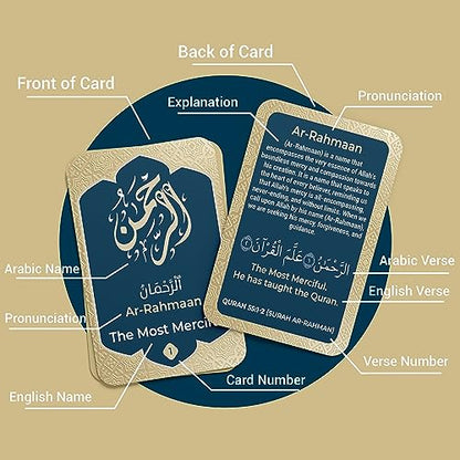 99 Names of Allah Flashcards – Asma Ul Husna Arabic and English Learning Cards with Quranic Verses, Pronunciation, and Meanings – Islamic Study Aid, Muslim Gift for Ramadan, Eid, Kids & Adults Briston