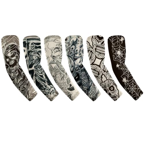 Tattoo Sleeves for Men Women Sun Protection UV Compression Arm Sleeves Breathable Skin Cover for Outdoor Sports - color: 002-6pc