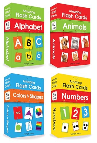 Amazing Flash Cards Set Of 4 Boxes: Early Development OF Preschool Toddler (220 Cards, Alphabet, Number, Animals, Colors And Shapes)