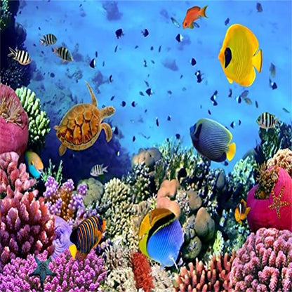 AOFOTO 10x10ft Underwater Ocean Coral Reef Backdrop Under The Sea Tropical Fish Sea Turtle Marine Life Photography Background Seabed World Nature Scene Aquarium Decor Kids Portrait Photo Shoot Props - size: 10x10ft