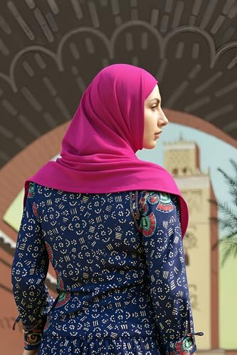 SARJANA Women's Solid Color Cotton Hijab with Under Scarf Cap Ready to Wear Stretch Scarves Long Scarfs FREE SIZE - color: Magenta