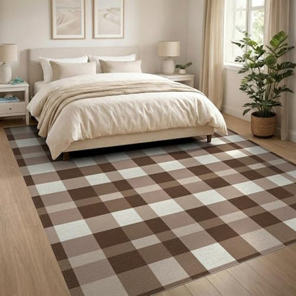 8'x10' Washable Flatwoven Rug, Beige Country Plaid Stain Resistant Extra Large Carpet for Dining Room, Large Office, Lounge, Non-Slip Chair-Friendly Mat | Ref:1910429 - color: Beige/Pattern 30, size: 8' x 10' (Rectangular)