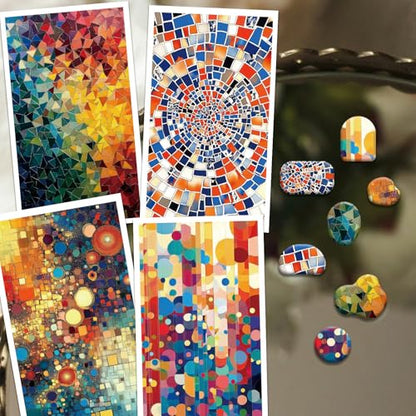 OLYCRAFT 24Pcs Mosaic Theme Clay Transfer Paper 4 Styles Transfer Paper for Polymer Color Mosaic Polymer Clay Transfer Sheets Small Transfer Paper for Clay Earrings Jewelry Making - style: Mosaic