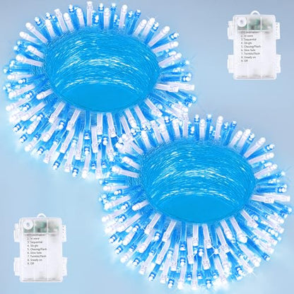 2 Pack 200 LED Battery Operated String Lights, Twinkle Lights Blue & White - color: Blue and White, size: 2PK(100LED)