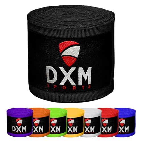 DXM SPORTS Boxing Hand Wraps Inner Gloves - 180 Inch Elasticated Thumb Loop Bandages - Kickboxing MMA Muay Thai Kickboxing Martial Arts Punching Training for Men Women - color: Black