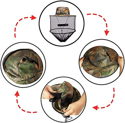 2 Pack Mosquito Head Net Hat, Sun Hat Bucket Hat Fishing Hat with Hidden Net Mesh for Outdoor Lover Fishing Hiking Gardening Beekeeping Men or Women ArmyGreen