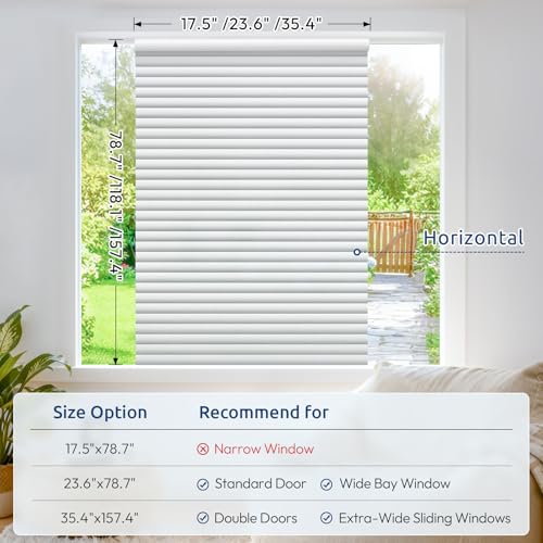 rabbitgoo Frosted Glass Window Privacy Film, Blinds Pattern, 17.5" x 78.7" | Faux Blinds Effect, All Day Bathroom Privacy Shield, Opaque Frosted Cover, Sun UV Blocking, Static Cling, for Home, Office - color: Blinds-liked, size: 17.5" x 78.7"