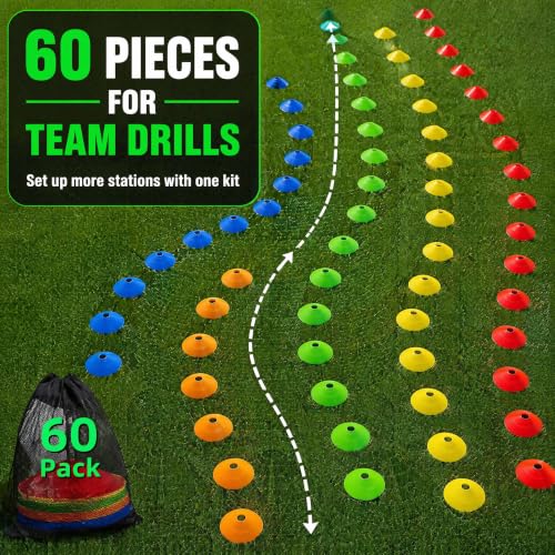 60/120 Pack Agile Soccer Cones with Portable Bags & Brackets,Sports Cones,cones for sports training，soccer cones for training，soccer training equipment，Agile Soccer Cones Used for Football Training - size: A-60 Pack Soccer Cones