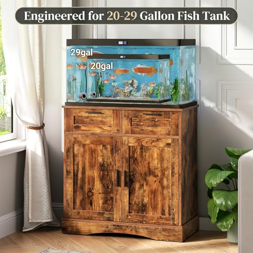 Fish Tank Stand for 20-29 Gallon, Aquarium Stand with Storage | with 2 Drawers for Fish Tank Accessories, 29 Gallon Rustic Brown Fish Tank Cabinet, 30.71''L x 15.75''W Tabletop, PTBX01BR - size: 20-29 Gallon Fish Tank Stand