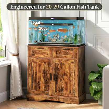 Fish Tank Stand for 20-29 Gallon, Aquarium Stand with Storage | with 2 Drawers for Fish Tank Accessories, 29 Gallon Rustic Brown Fish Tank Cabinet, 30.71''L x 15.75''W Tabletop, PTBX01BR - size: 20-29 Gallon Fish Tank Stand