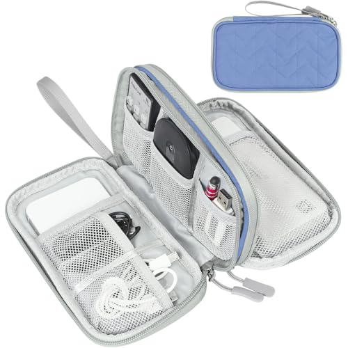 FYY Electronic Organizer, Travel Tech Pouch, Cable Organizer Blue Quilted - color: Blue Quilted, size: 7.5 x 4.3 x 2.2 inches
