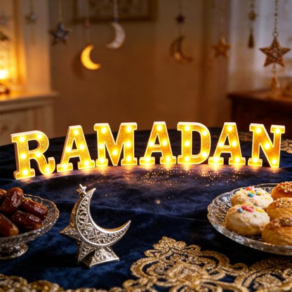 Aurelema Sukkot Large LED Letter Sign LED Lights Battery Powered Table Decoration for Party Gift Tabletop Decoration(Ramadan) - size: 8.27 inches, style: Ramadan