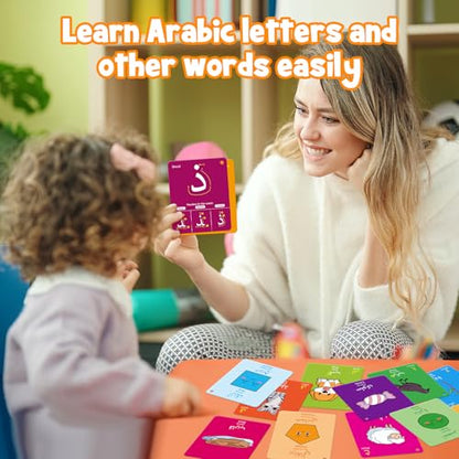 48 Arabic Toddler Flash Cards, Baby Cognitive Flashcards for Kids, Learn Arabic Letters, Number, Color, Shape & Sight Words, Educational Toys with English Transliteration for Preschool Kindergarten