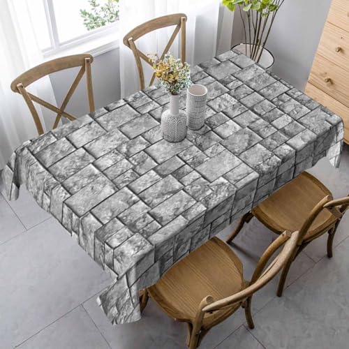 Dark Grey Brick Stone Table Cloth 60x84 Inch Wall Stone Decor Interior Wall,Wellbeing Retro Style Outdoor Tablecloth Rectangle for Party Picnic Dinner Decor - color: Dark Grey Brick Stone