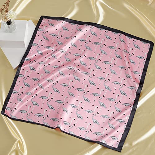 QBSM Womens 23.6 inch Satin Silk Feeling Formal Square Neck Scarf Head Hair Wraps Kerchief - color: Flamingo-pink