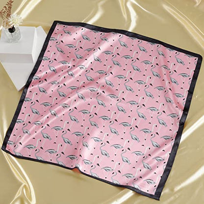 QBSM Womens 23.6 inch Satin Silk Feeling Formal Square Neck Scarf Head Hair Wraps Kerchief - color: Flamingo-pink