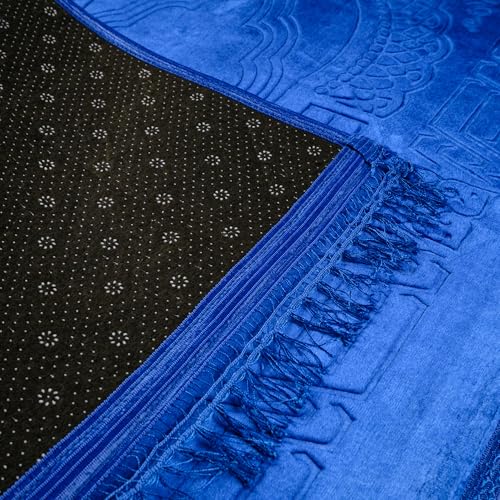 Prayer Rug - Soft Plush Turkish Janamaz Sajada Carpet for Men and Women - Plain Solid Prayer Mat Ramadan Eid Gift - with Prayer Beads - Luxury Floral Stamp, Dark Blue - color: Dark Blue