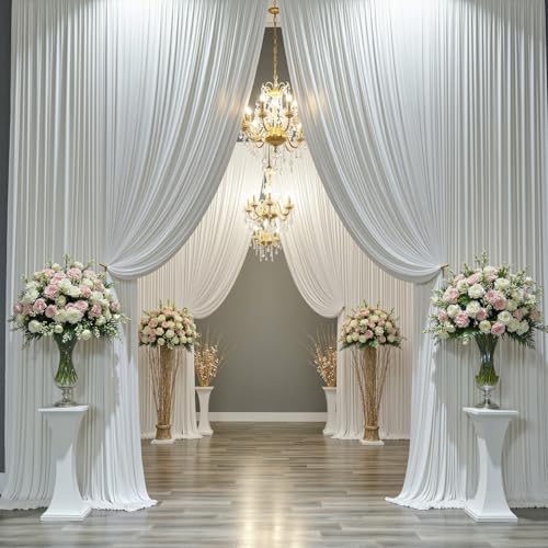 8 Panels 5x12ft Backdrop Curtains for Parties, Wrinkle Free 8 Panels 12 ft Long Polyester Ivory Photo Backdrop Drapes Back Drop Cloth for Wedding Birthday Photography Background Party - color: Ivory, size: 5ft(W)x12ft(H)_8 Panels