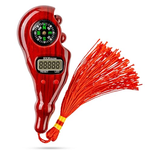 Digital Finger Tasbih with Compass & Night Light - Islamic Prayer Beads Counter, Finger Counter for Dhikr, Meditation, Relaxation, and Healing - color: Red Wood