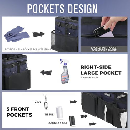 SCAVATA Wearable Cleaning Caddy Bag, Cleaning Caddy Supplies Organizer with Handle & Shoulder Straps for Housekeepers, Under Sink & Car Cleaning Tool Organizers with 4 Foldable Divider Navy (DarkBlue) - color: DarkBlue