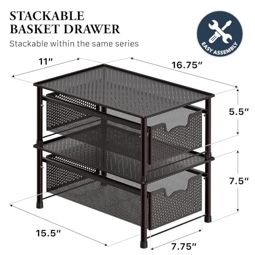 Simple Houseware Stackable Cabinet Basket Drawer Organizer, Bronze - color: Bronze, size: 1-Tier